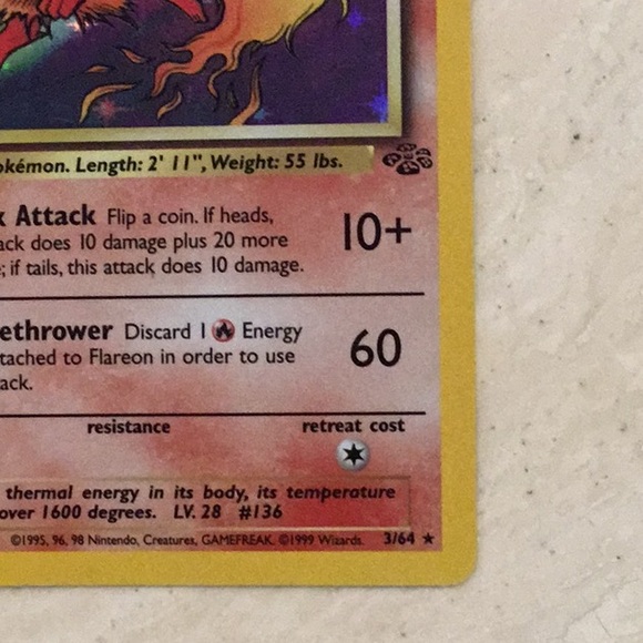 Flareon 1st Edition 1999 Holo Pokemon Card 3/64 Jungle #3 - Picture 2 of 16
